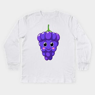 Cute Kawaii Grape, Cartoon Ripe Berries Kids Long Sleeve T-Shirt